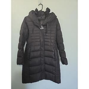 Tahari Women's Puffer Coat Size Small Black High Collar/Hoodie Full Zip